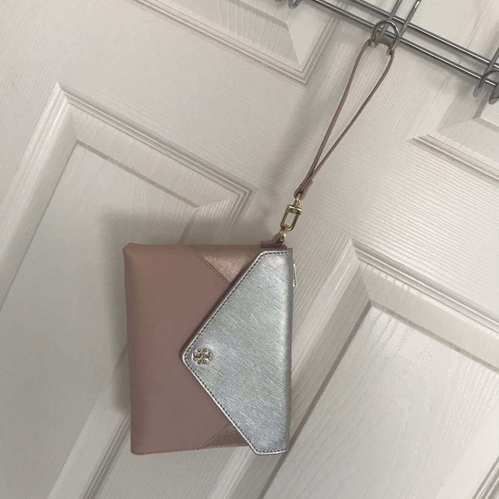 Tory Burch large pink wristlet